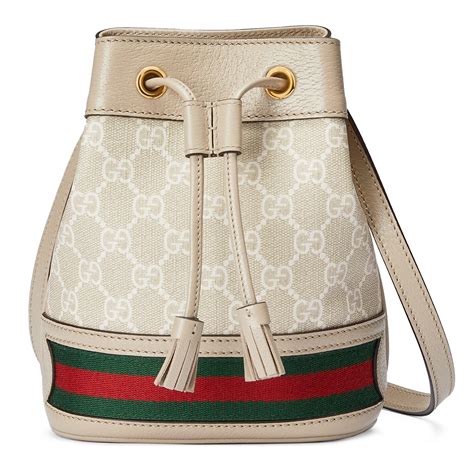 gucci 550620|Ophidia mini bucket bag in beige and white canvas.